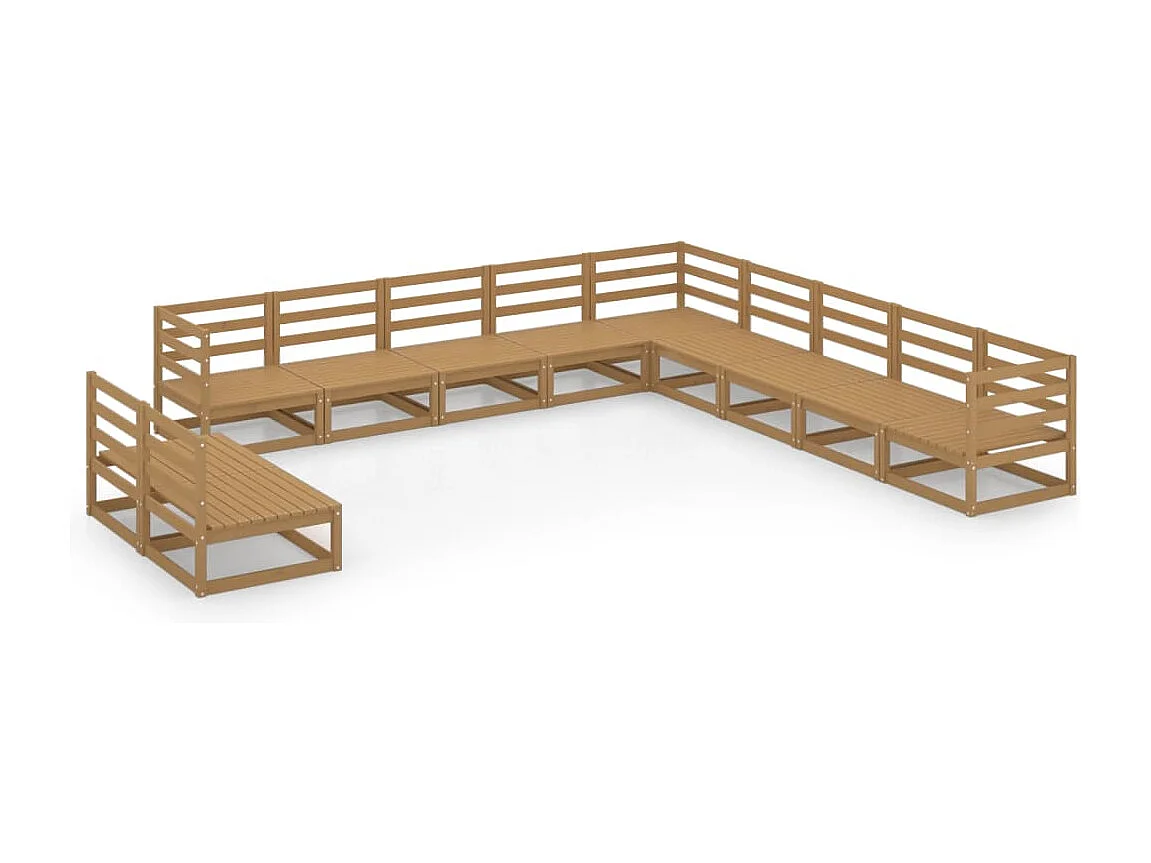 Salon de jardin 11 pcs marron miel bois de pin massif