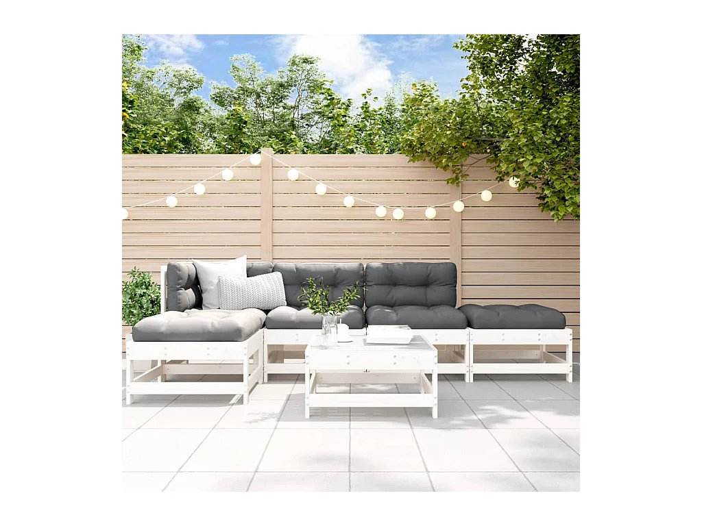 Salon de jardin 6 pcs Blanc Bois de pin massif