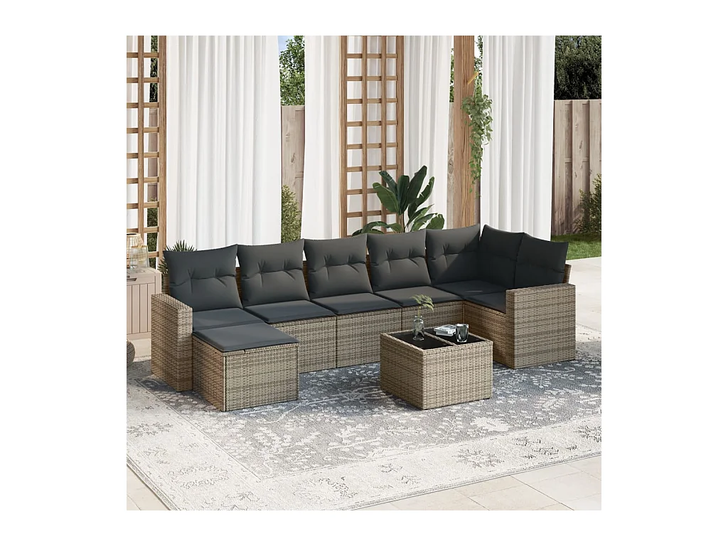 Set Divano da Giardino 8 pz con Cuscini Grigio in Polyrattan