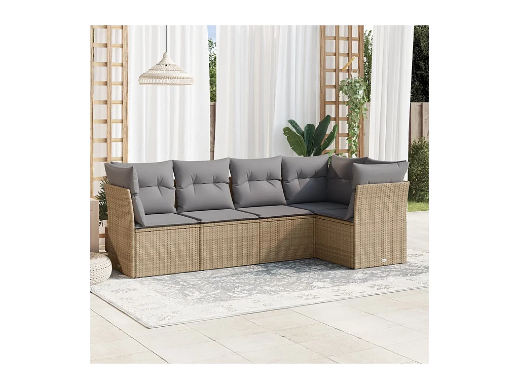 Salon de jardin avec coussins 5 pcs beige résine tressée