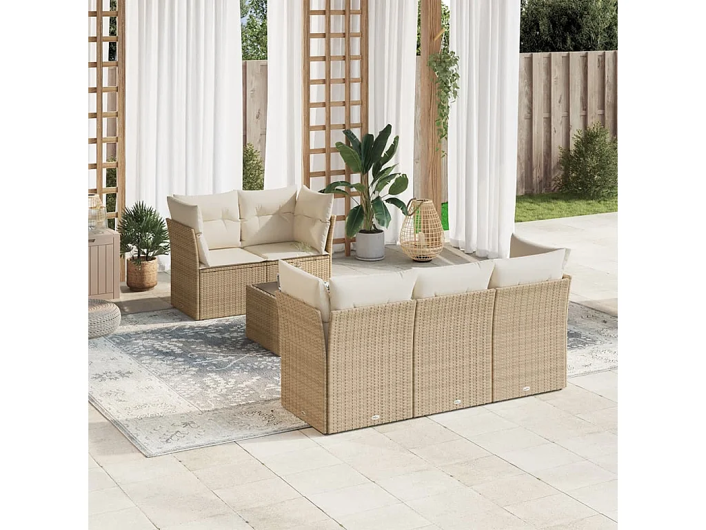 6-tlg. Garten-Sofagarnitur mit Kissen Beige Poly Rattan