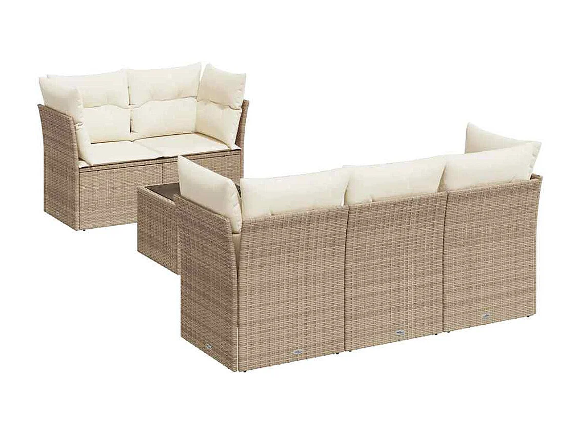 6-tlg. Garten-Sofagarnitur mit Kissen Beige Poly Rattan
