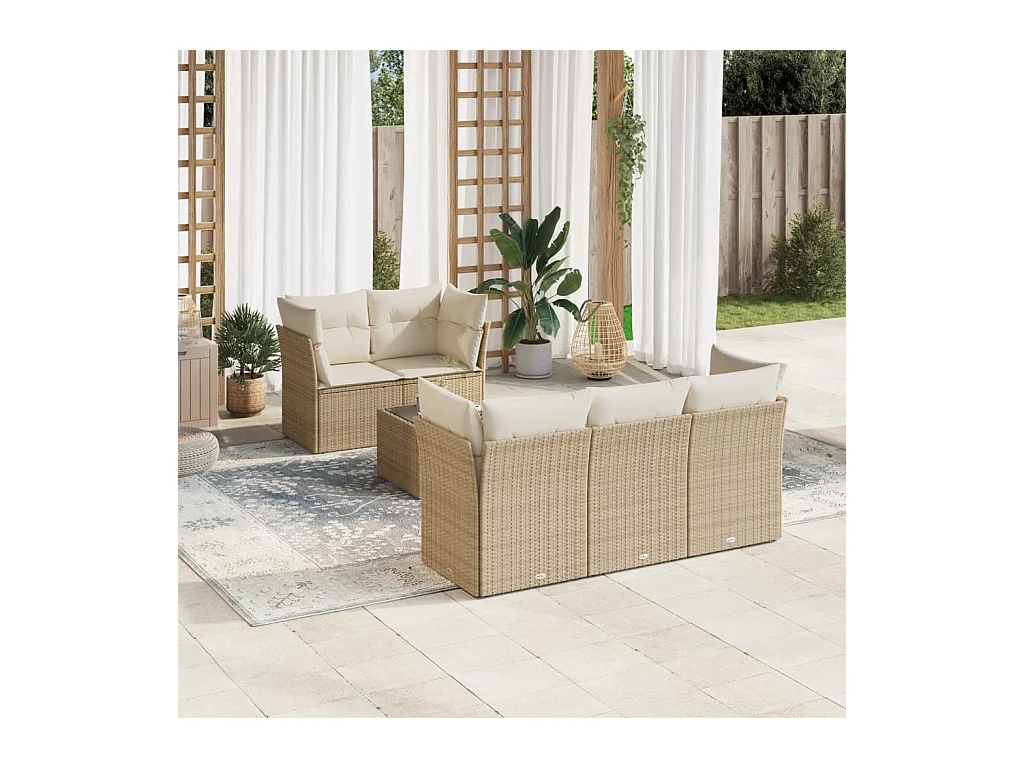 Set Divano da Giardino 6 pz con Cuscini Beige in Polyrattan