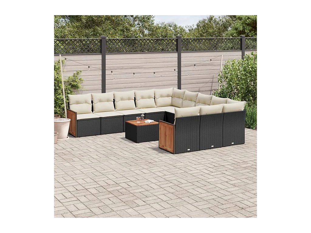 Salon de jardin 12 pcs avec coussins noir résine tressée