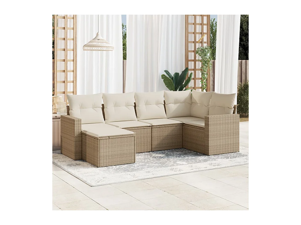 Salon de jardin avec coussins 6 pcs beige résine tressée