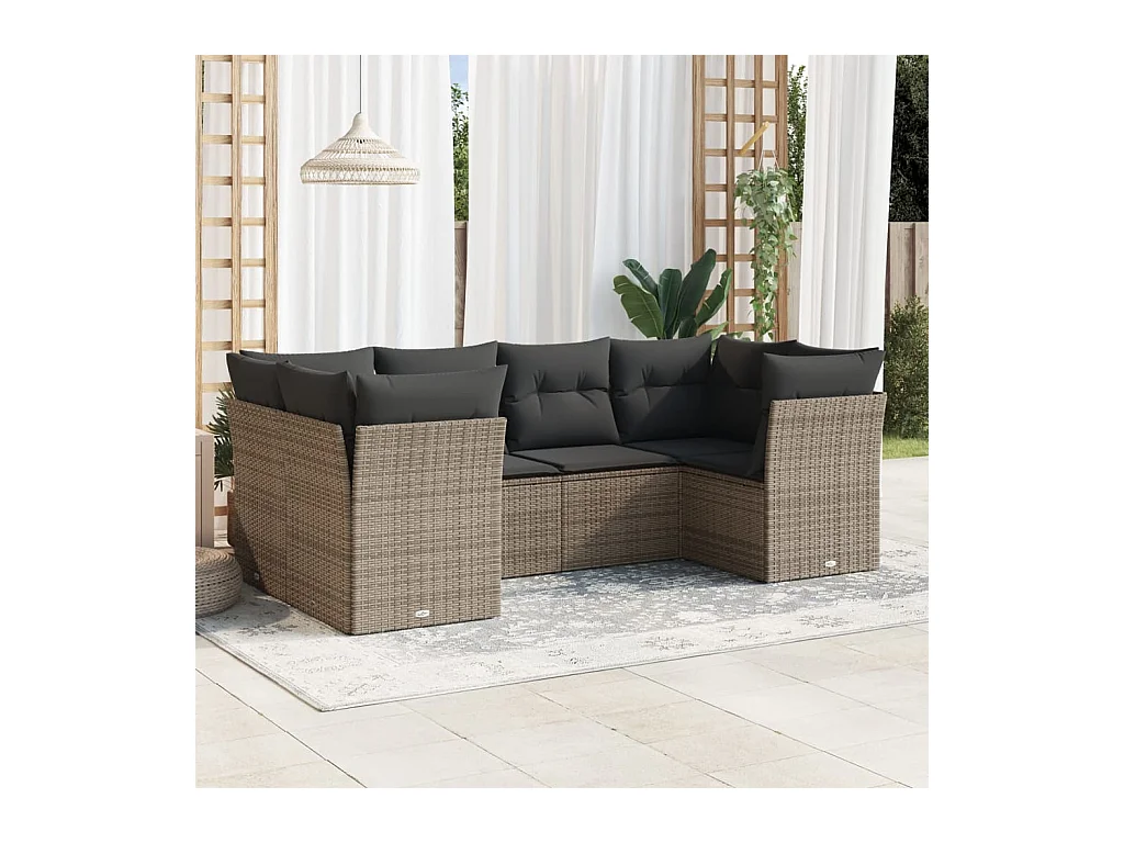 6-delige Loungeset met kussens poly rattan grijs