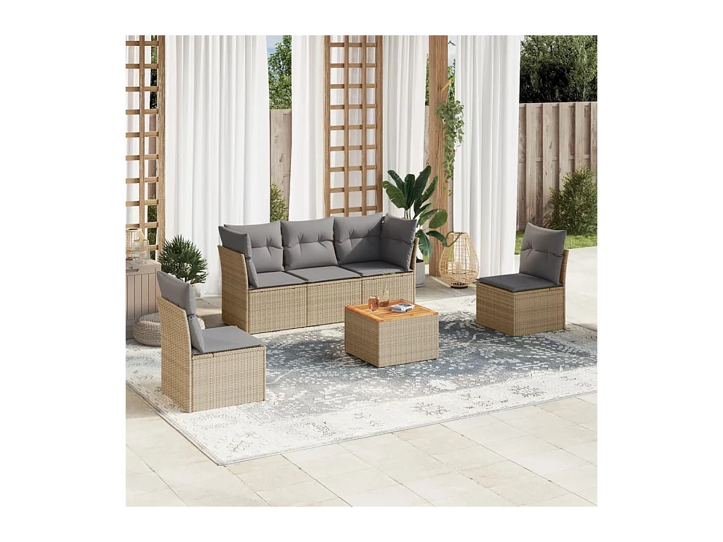 Salon de jardin avec coussins 6 pcs beige résine tressée