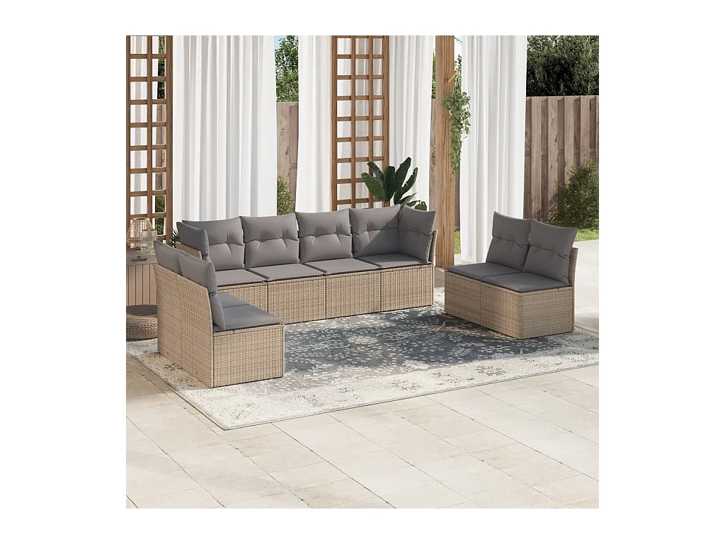 Salon de jardin avec coussins 8 pcs beige résine tressée