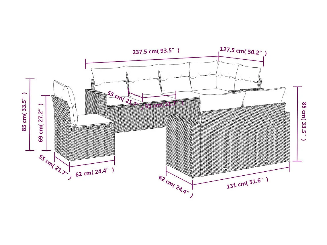 Set Divani da Giardino con Cuscini 8 pz Nero in Polyrattan