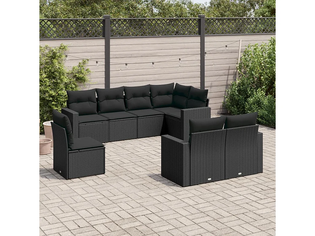 8-tlg. Garten-Sofagarnitur mit Kissen Schwarz Poly Rattan