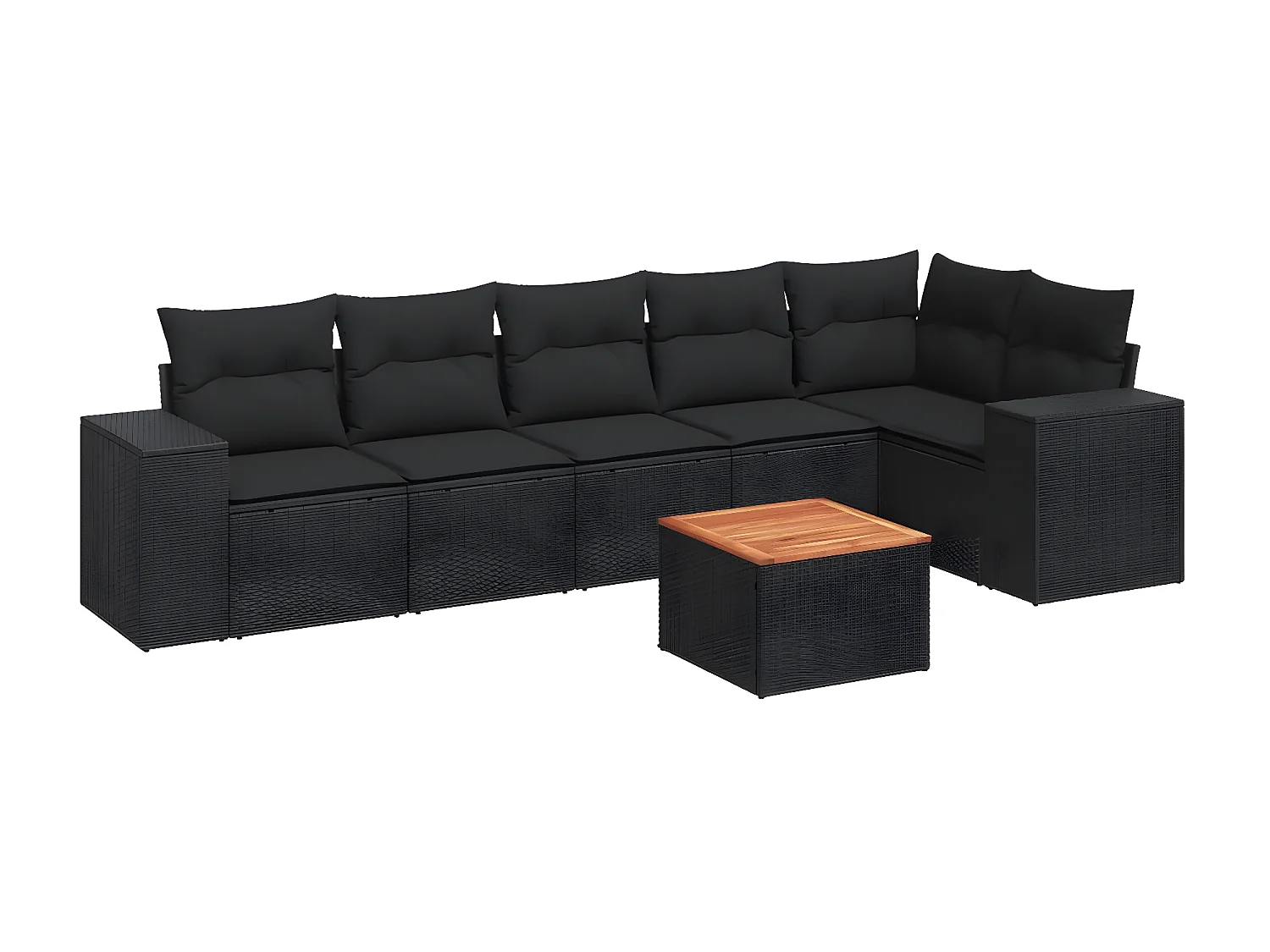 7 pcs conjunto de sofás p/ jardim c/ almofadões vime PE preto