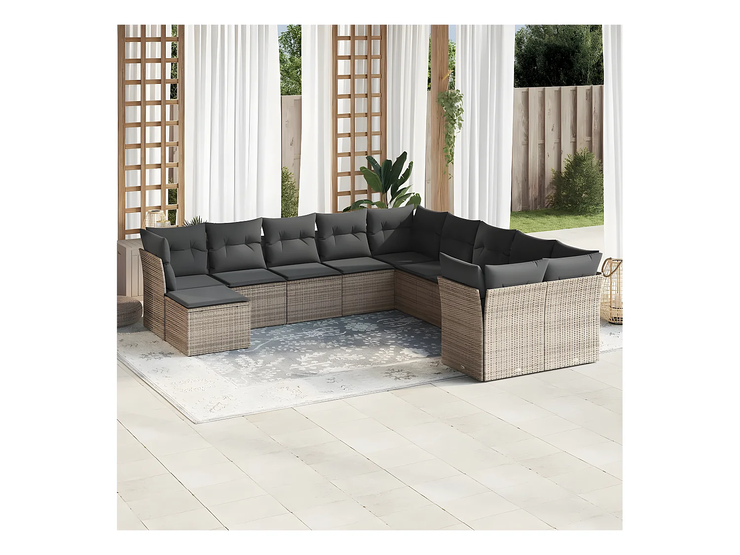 Salon de jardin 11 pcs avec coussins gris résine tressée