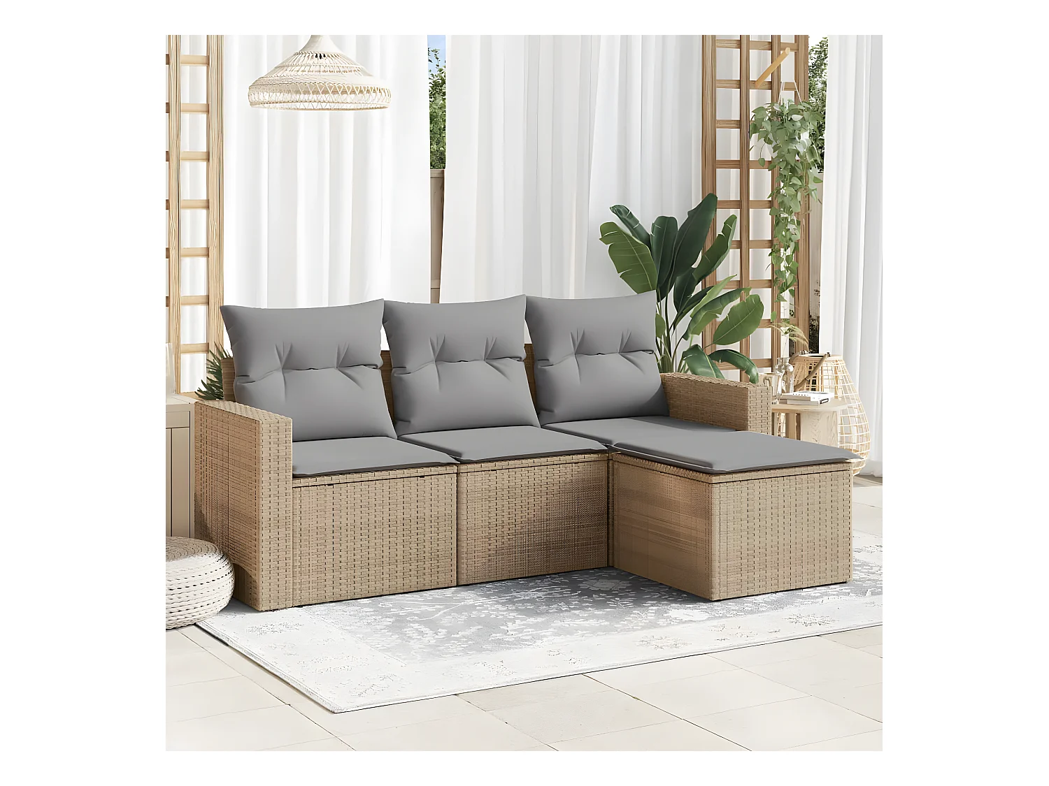 Salon de jardin avec coussins 4 pcs beige résine tressée
