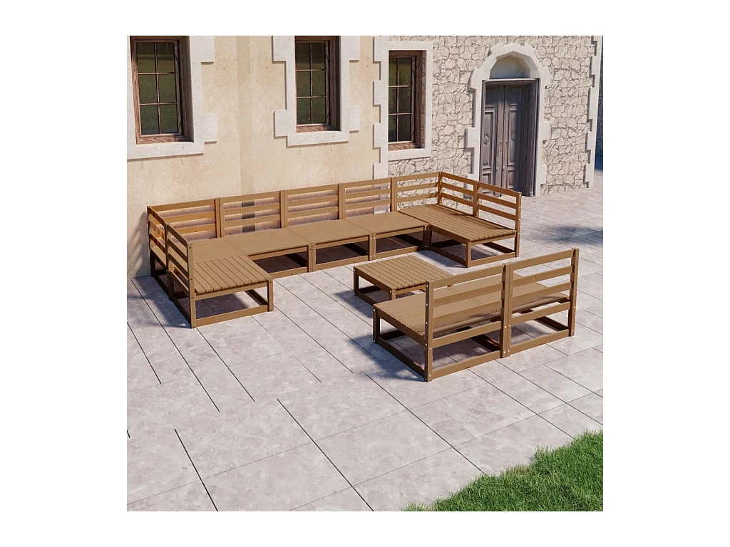 Salon de jardin 10 pcs bois de pin massif