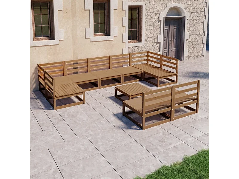 Salon de jardin 10 pcs bois de pin massif