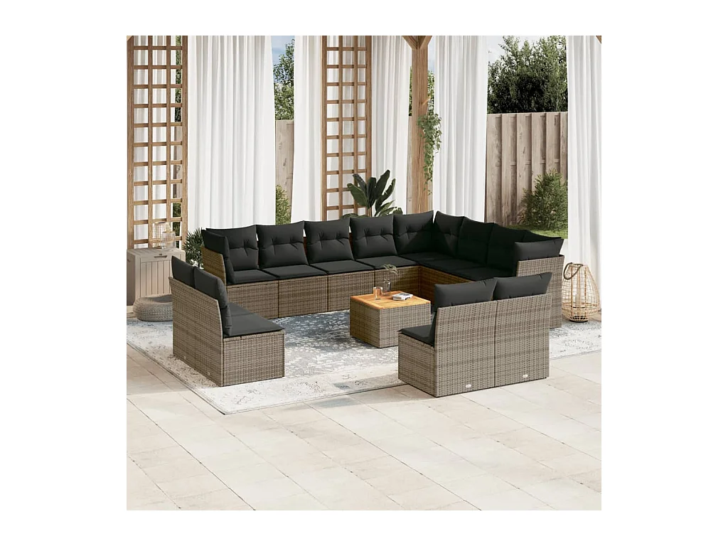 Set Divani da Giardino 13 pz con Cuscini Grigio in Polyrattan