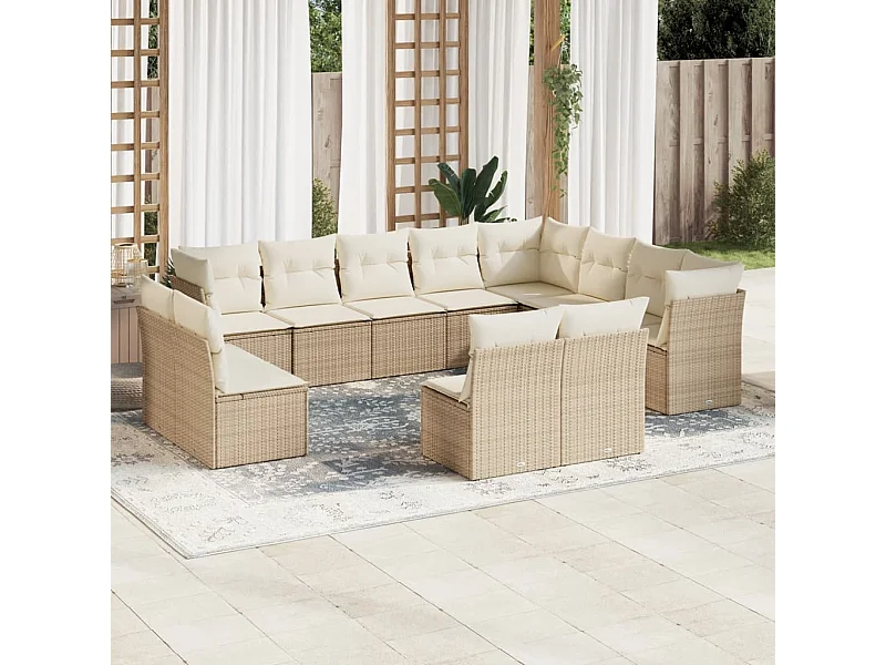 Set de sofás de jardín 12 pzas y cojines ratán sintético marrón