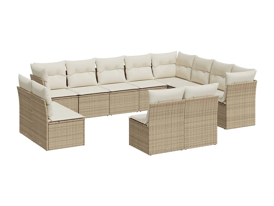 12-tlg. Garten-Sofagarnitur mit Kissen Beige Poly Rattan