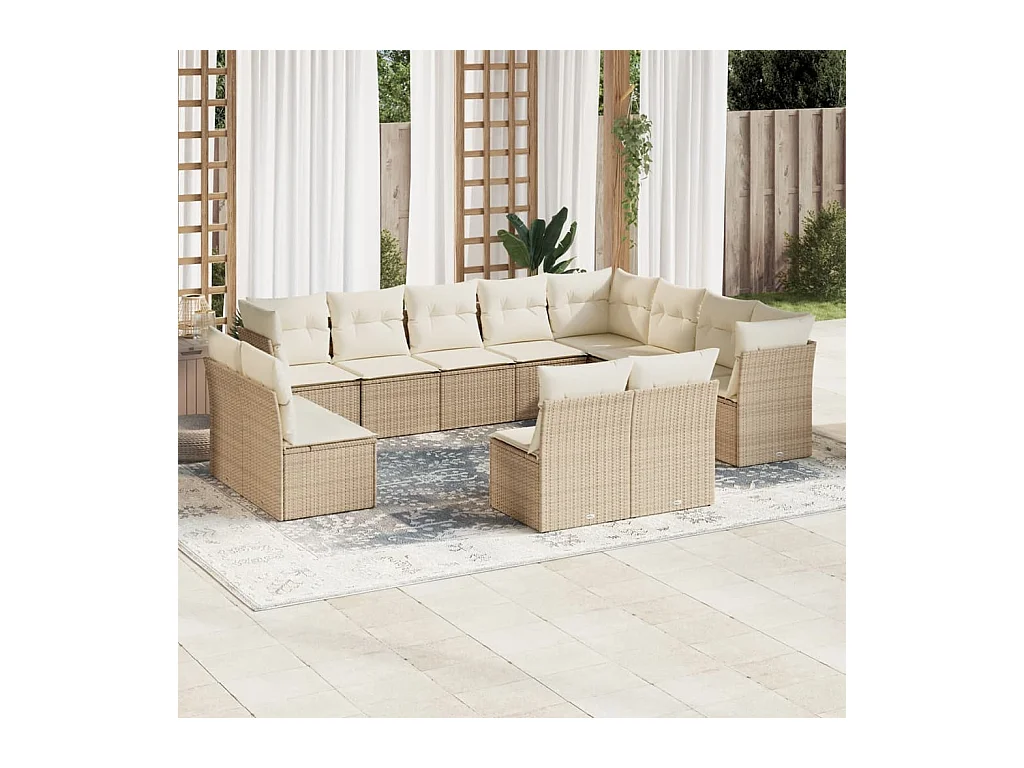 Salon de jardin avec coussins 12 pcs beige résine tressée