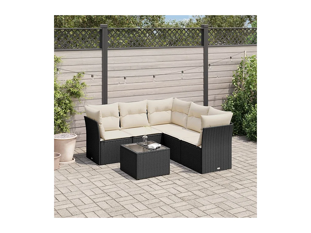 6-delige Loungeset met kussens poly rattan zwart