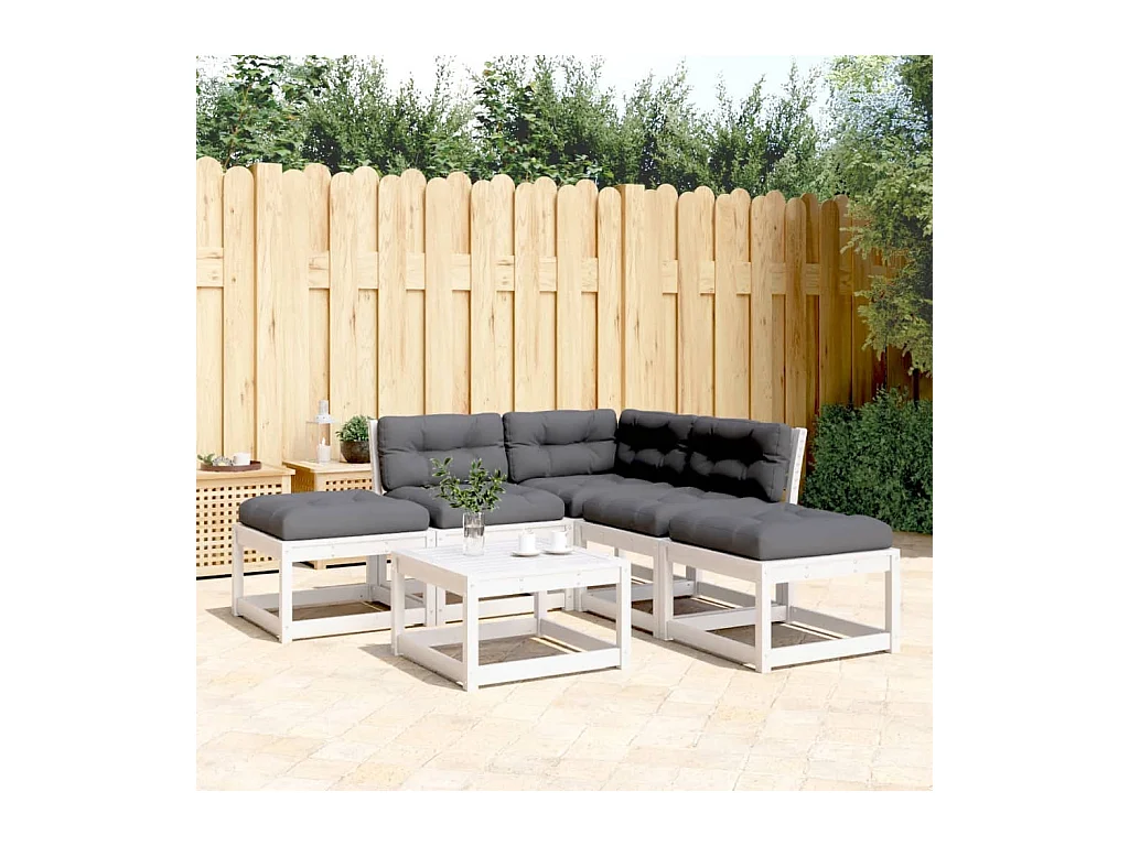 Salon de jardin 5 pcs avec coussins blanc bois massif de pin