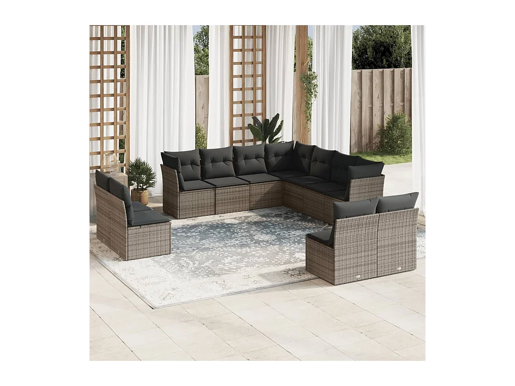 11-delige Loungeset met kussens poly rattan grijs