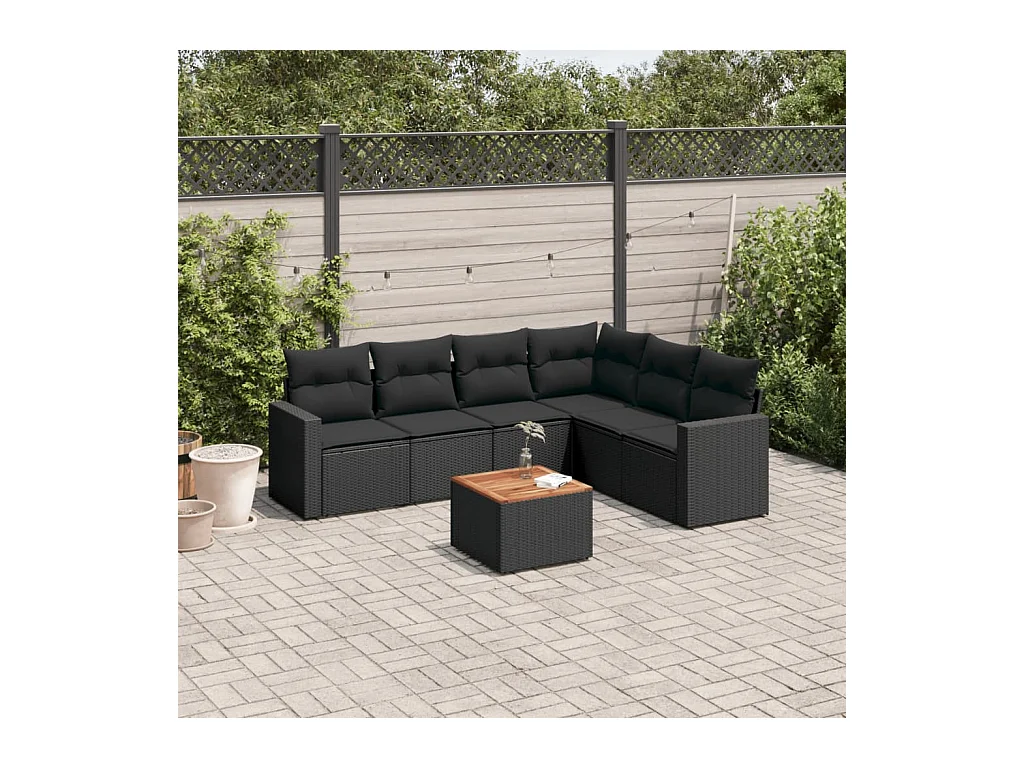 Set Divani da Giardino con Cuscini 7pz Nero Polyrattan