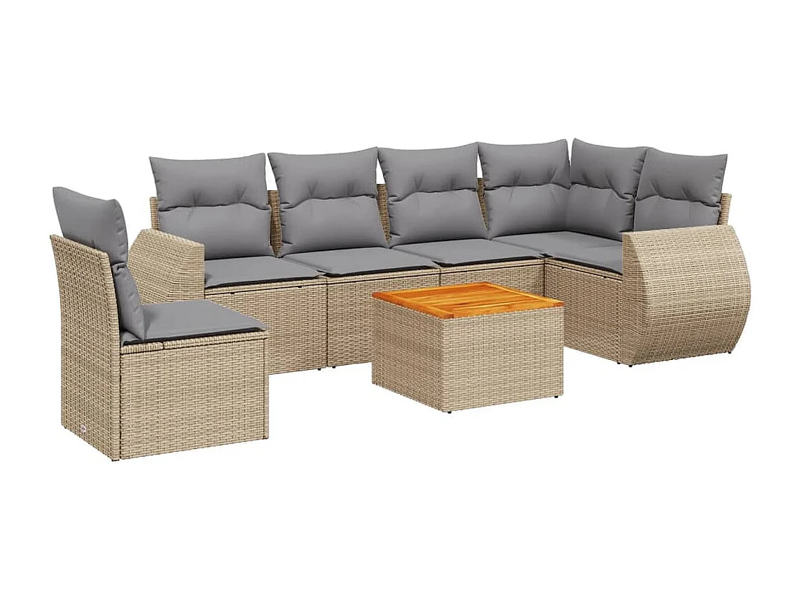 Set Divani da Giardino 7 pz con Cuscini Beige in Polyrattan