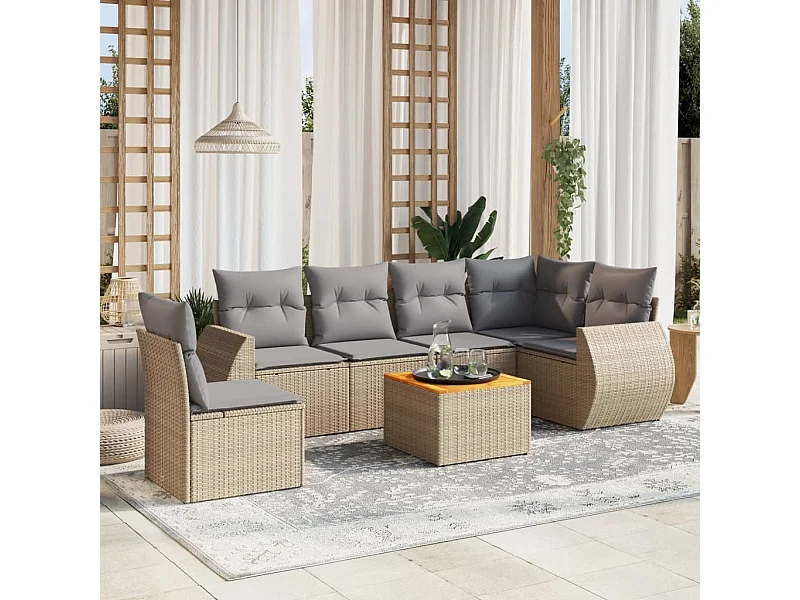 Set Divani da Giardino 7 pz con Cuscini Beige in Polyrattan