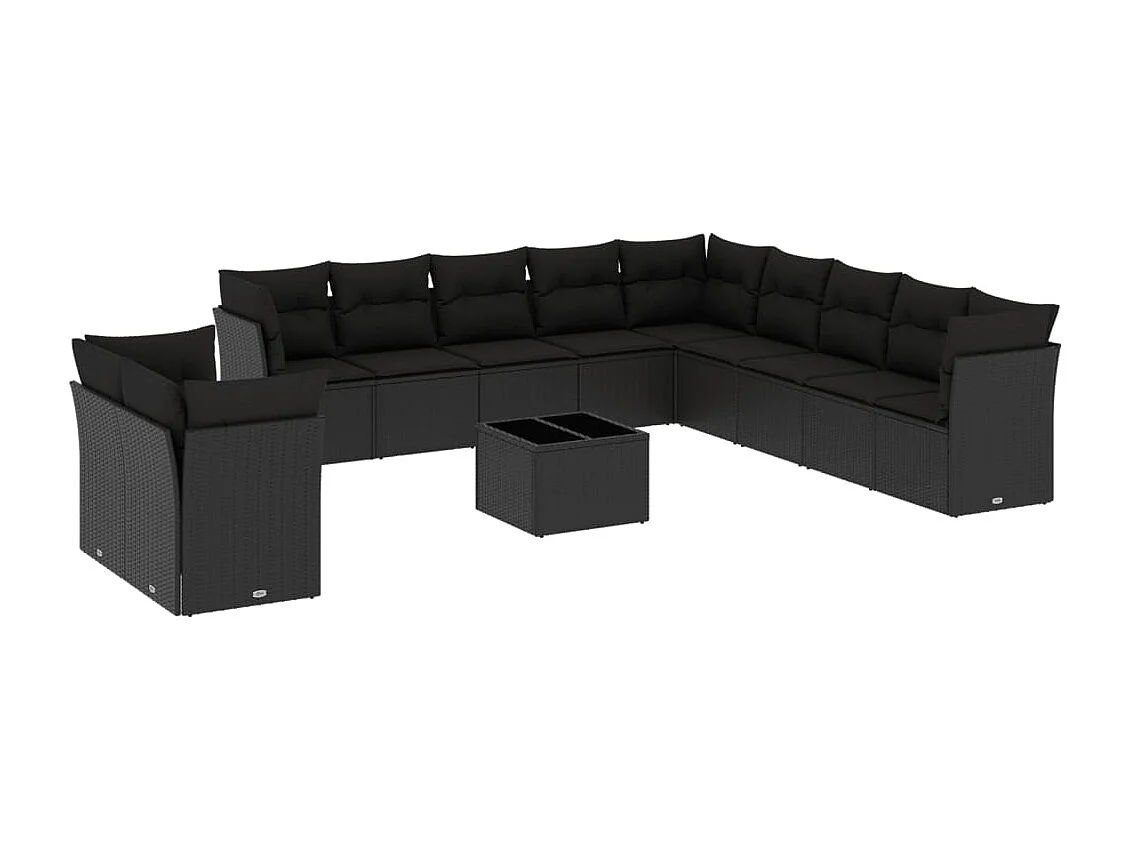 12-tlg. Garten-Sofagarnitur mit Kissen Schwarz Poly Rattan