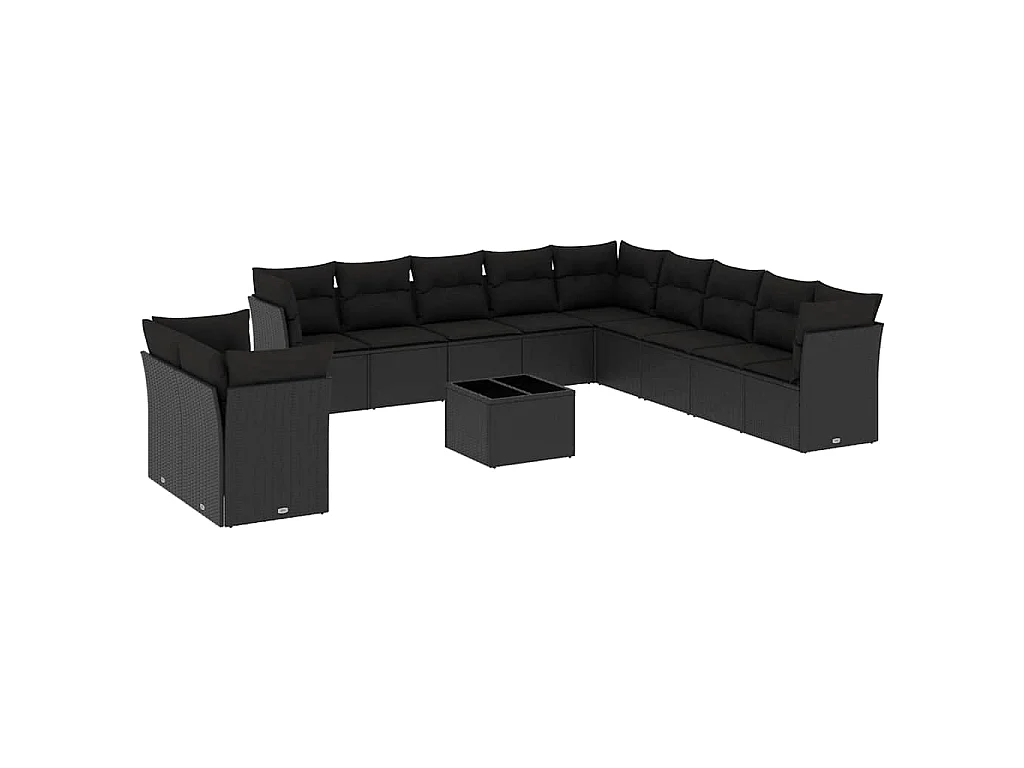 Salon de jardin 12 pcs avec coussins noir résine tressée