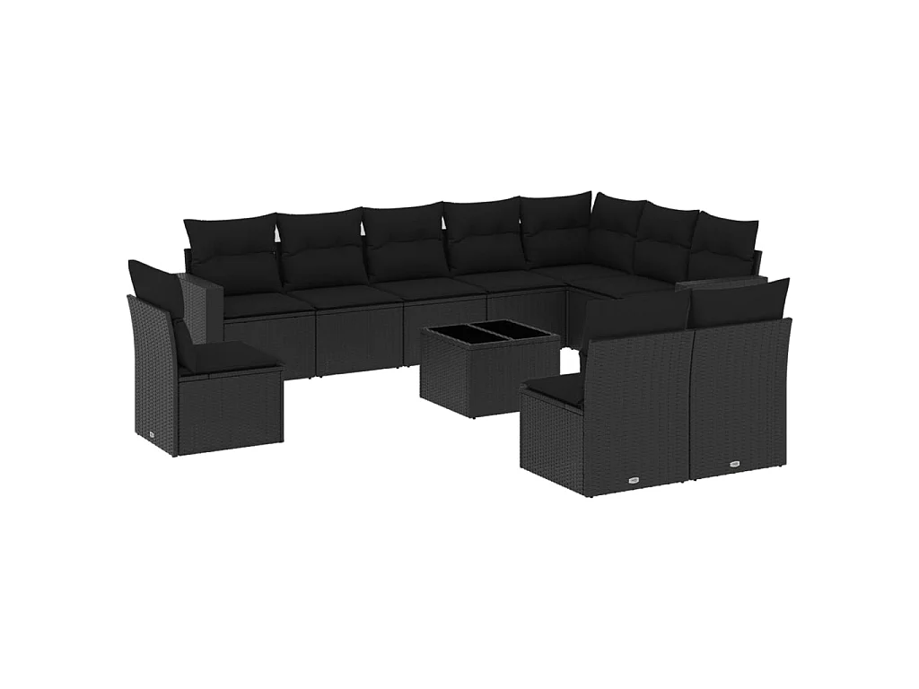 Set Divani da Giardino 11 pz con Cuscini in Polyrattan Nero