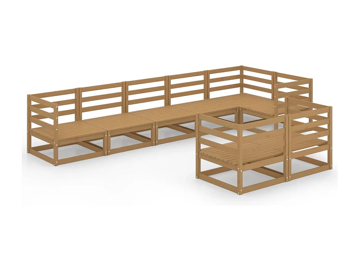 Salon de jardin 8 pcs marron miel bois de pin massif