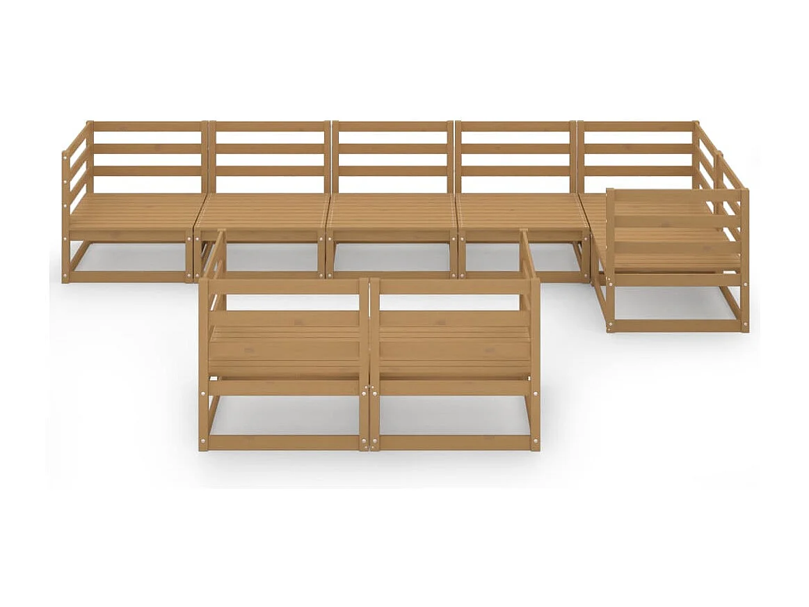 Salon de jardin 8 pcs marron miel bois de pin massif