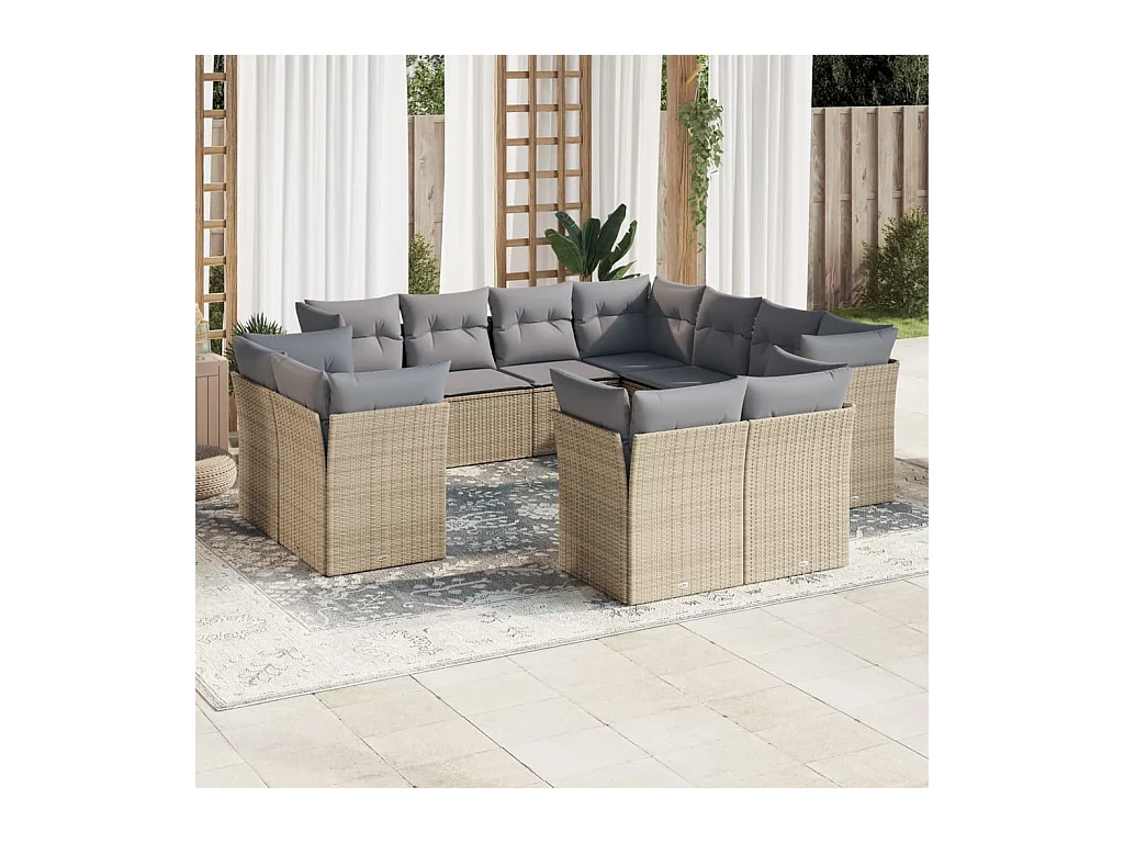 Salon de jardin 11 pcs avec coussins beige résine tressée
