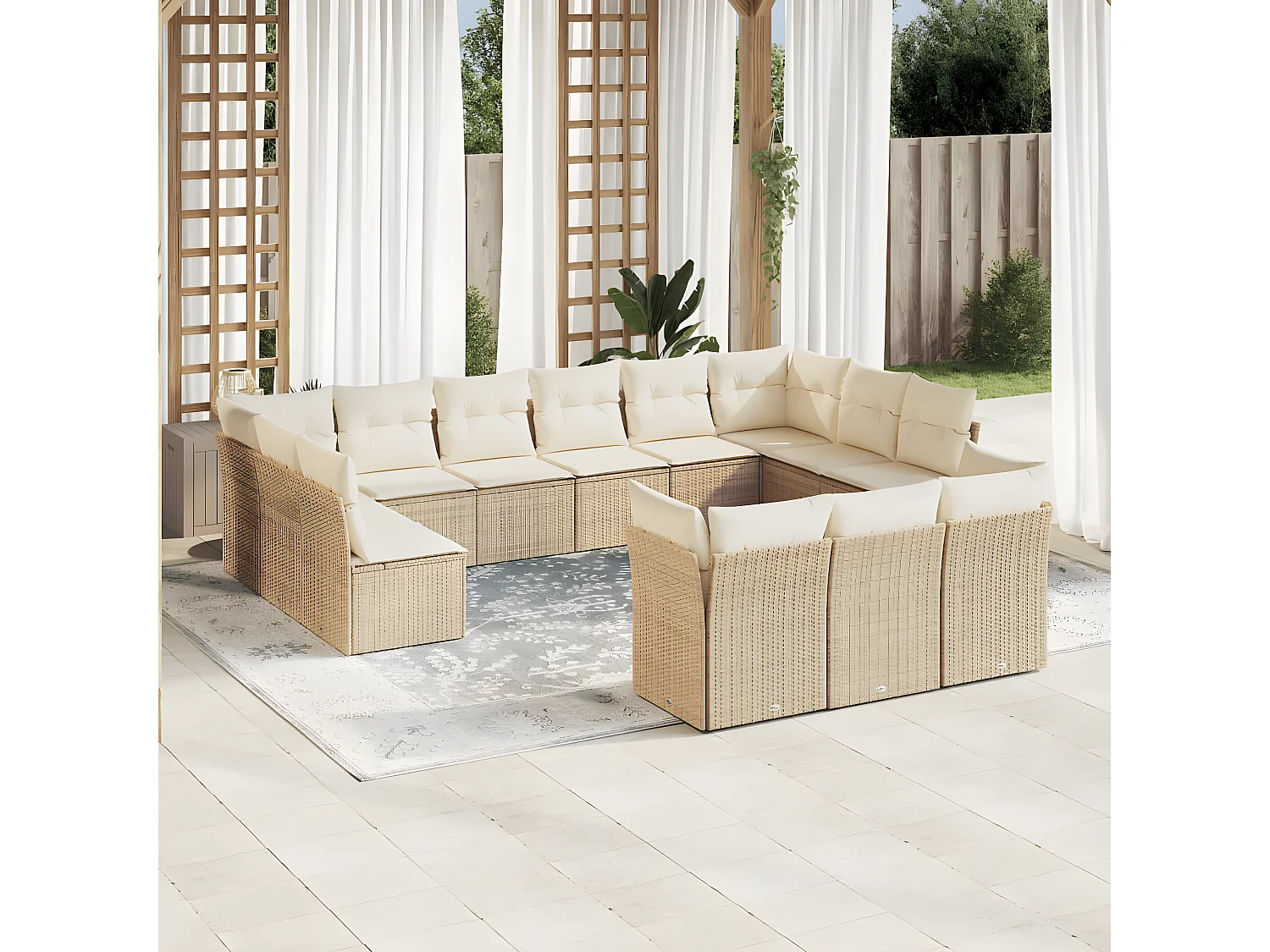 Set Divano da Giardino 13 pz con Cuscini Beige in Polyrattan