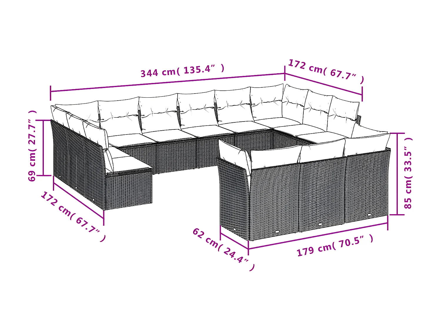 13-tlg. Garten-Sofagarnitur mit Kissen Beige Poly Rattan