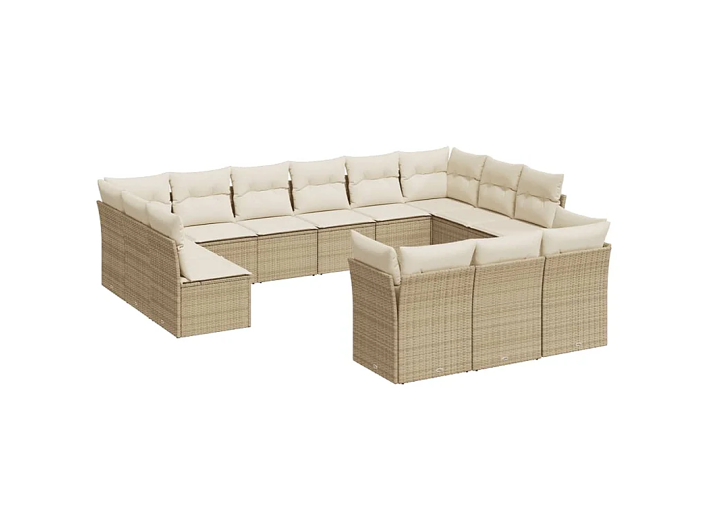13 pcs conjunto de sofás p/ jardim com almofadões vime PE bege