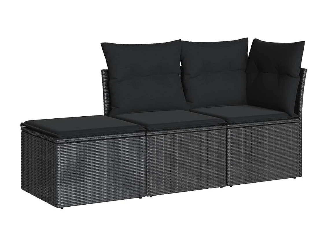 Set Divani da Giardino 3 pz con Cuscini in Polyrattan Nero