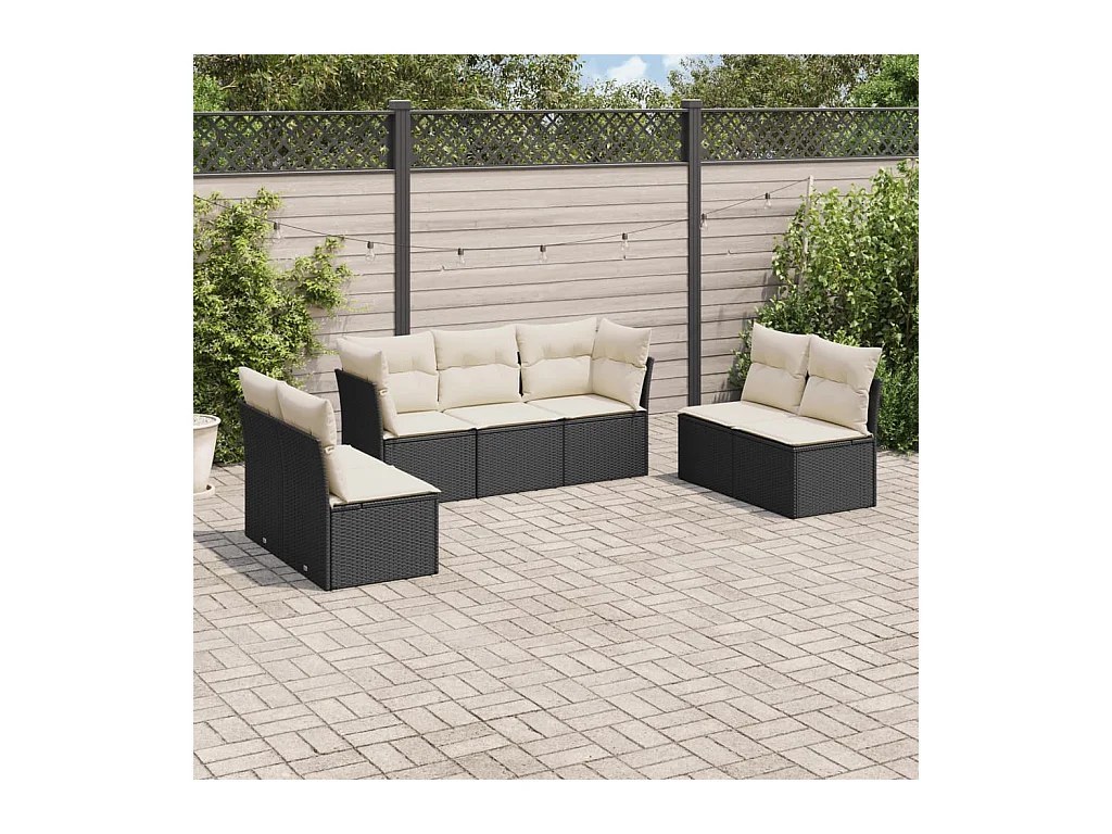7-tlg. Garten-Sofagarnitur mit Kissen Schwarz Poly Rattan