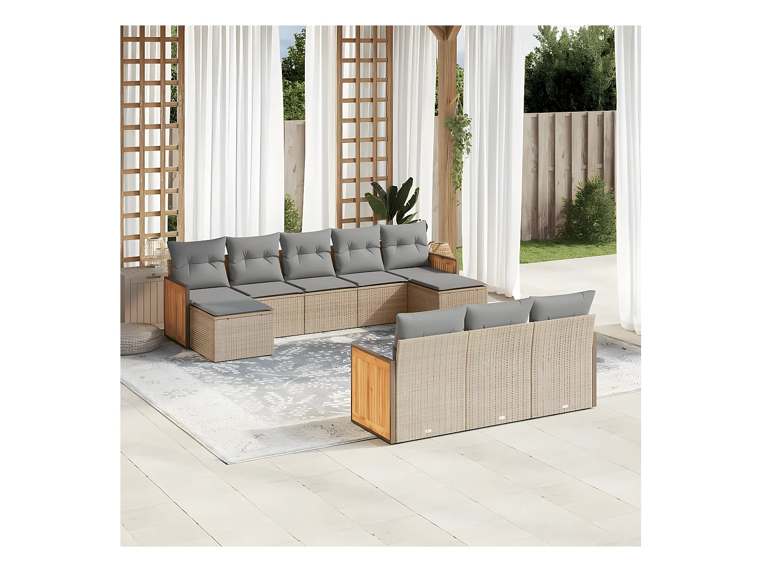 10-delige Loungeset met kussens poly rattan beige