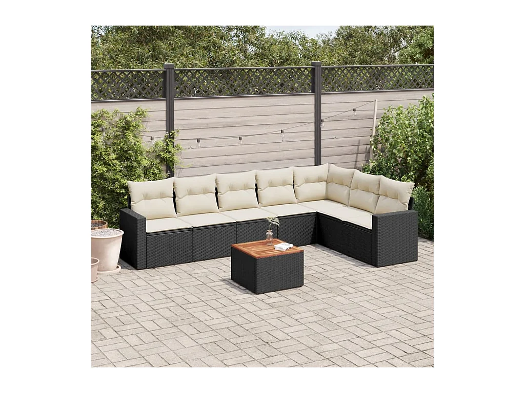 Salon de jardin 8 pcs avec coussins noir résine tressée