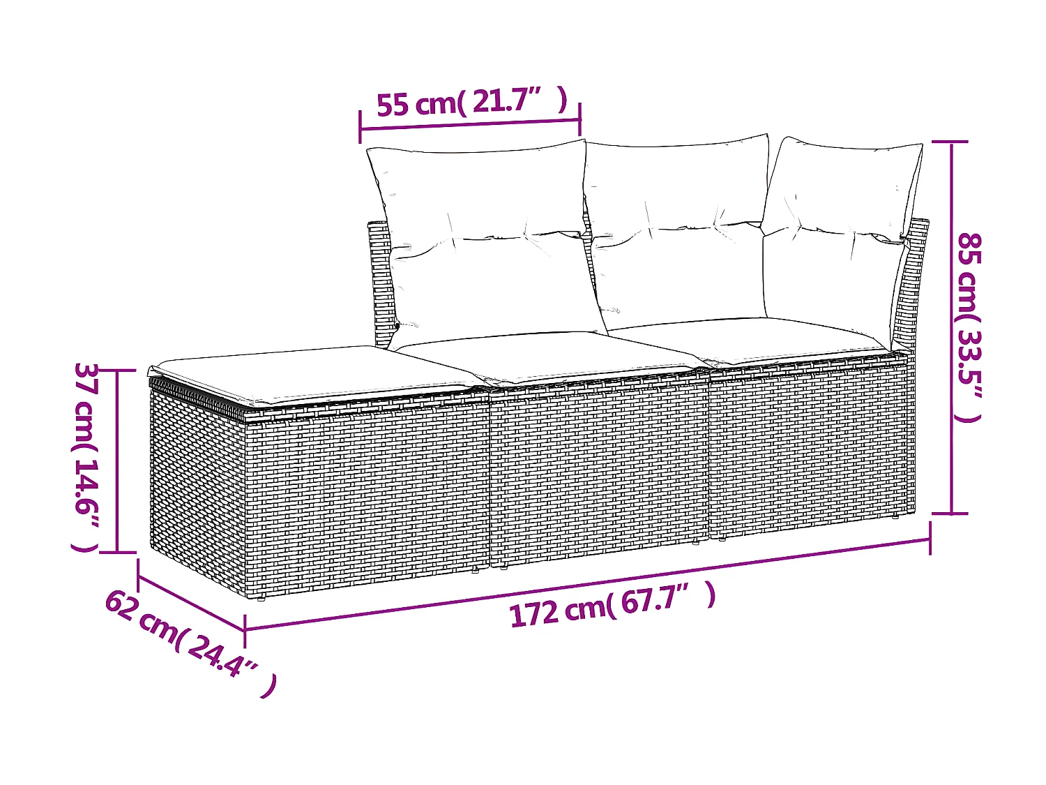 Set Divano da Giardino 3 pz con Cuscini Beige in Polyrattan
