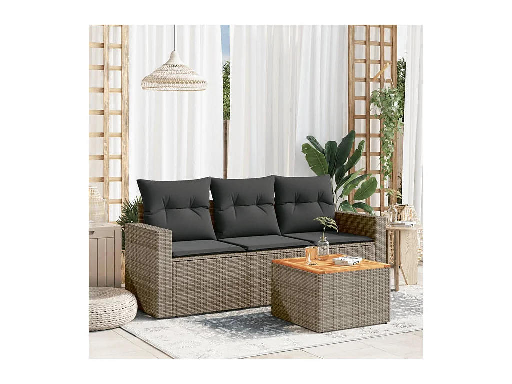 Set Divani da Giardino 4 pz con Cuscini in Polyrattan Grigio