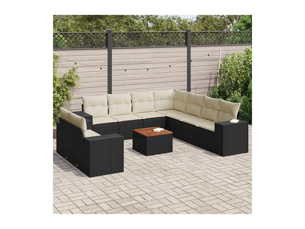 Salon de jardin 10 pcs avec coussins noir résine tressée