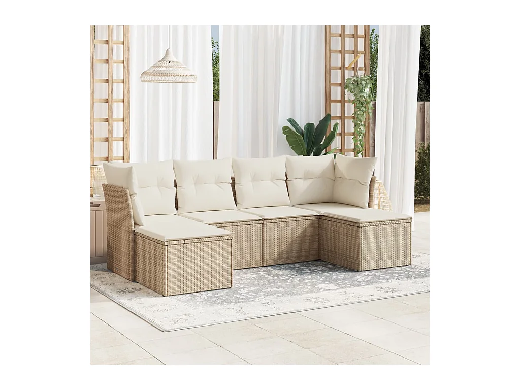 Salon de jardin avec coussins 6 pcs beige résine tressée