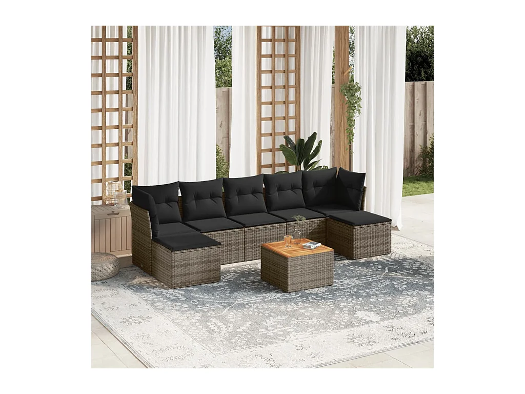 Salon de jardin 8 pcs avec coussins gris résine tressée