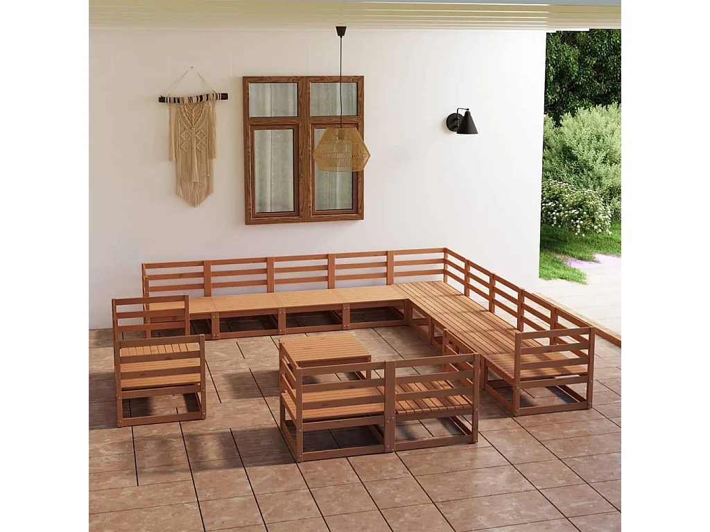 Set Divani da Giardino 14 pz in Legno Massello di Pino