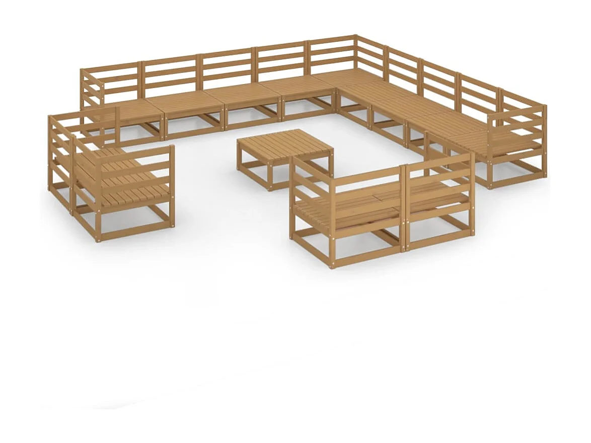 Set Divani da Giardino 14 pz in Legno Massello di Pino