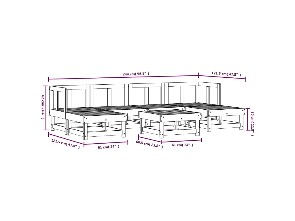 7-tlg. Garten-Lounge-Set Weiß Massivholz Kiefer